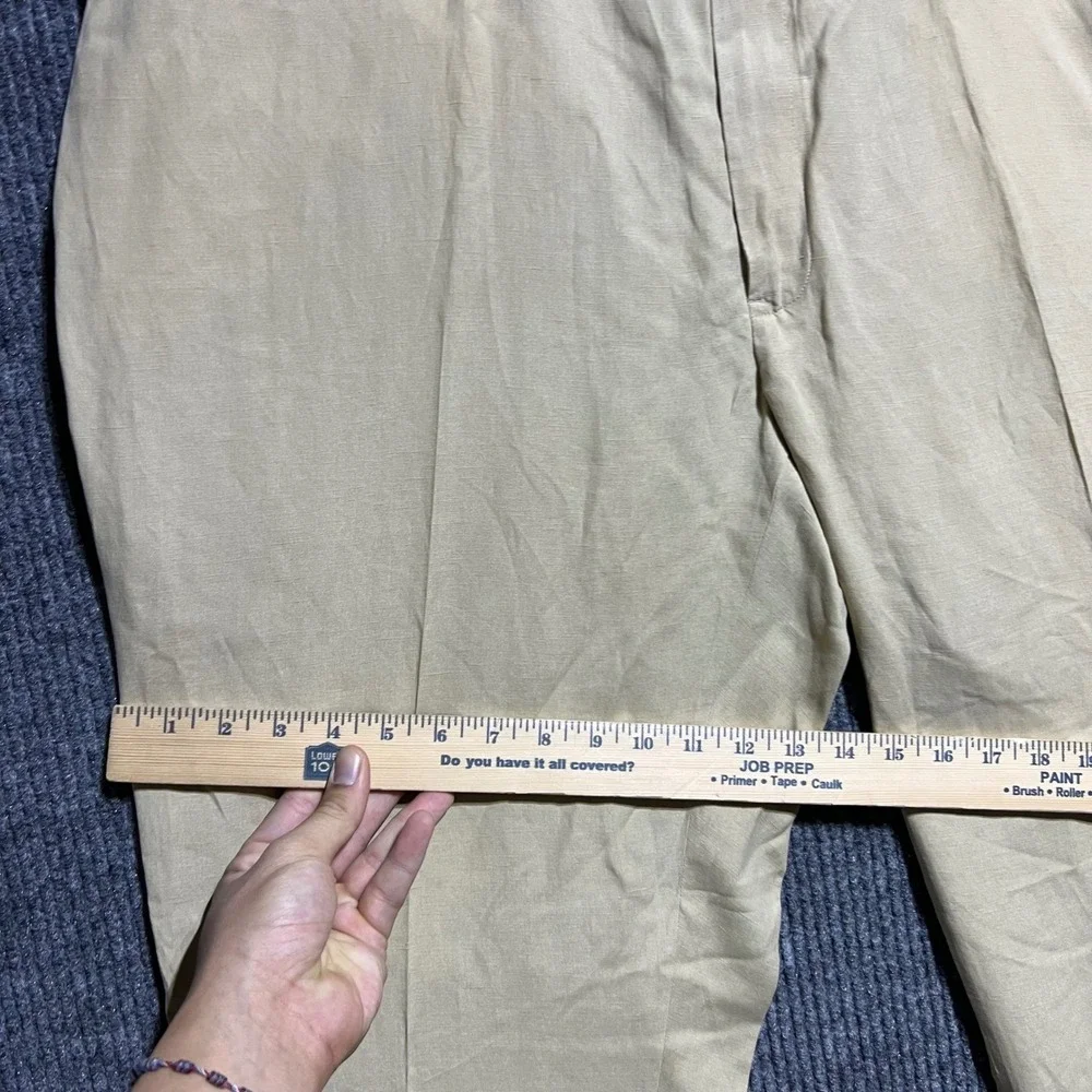 Vintage Polo Ralph Lauren Trousers Mens 44B-32 Tan Linen Silk Blend Pleated